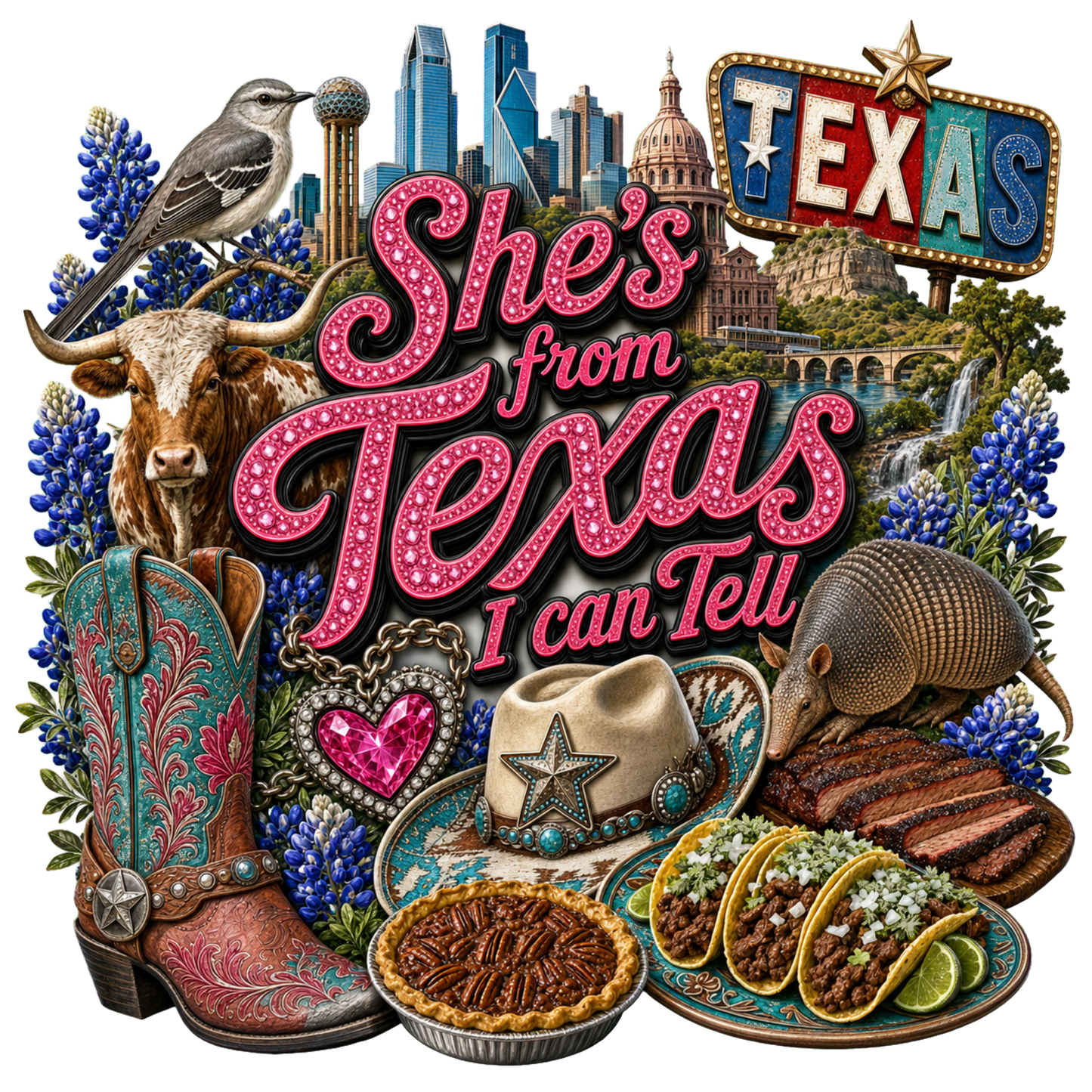 Texas She's from Texas I can Tell DTF print design