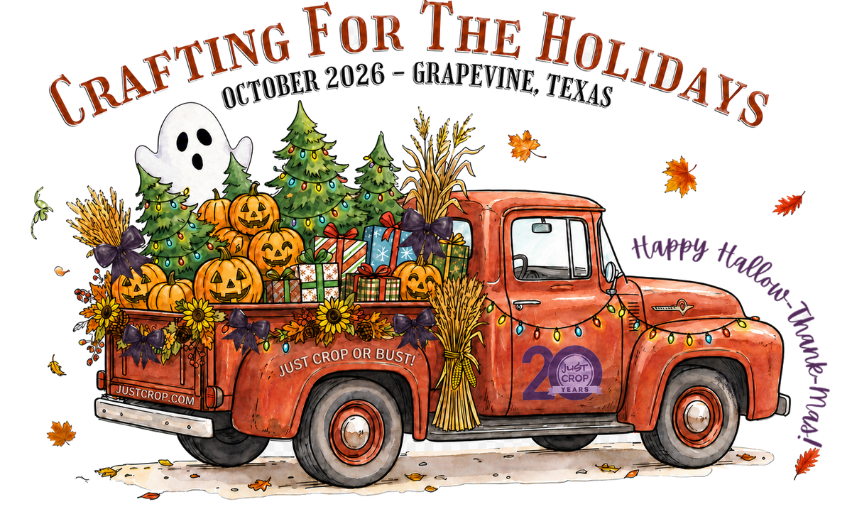 Crafting For The Holidays — October 2026, Grapevine, Texas, with an orange truck carrying Halloween, autumn and Christmas decorations.